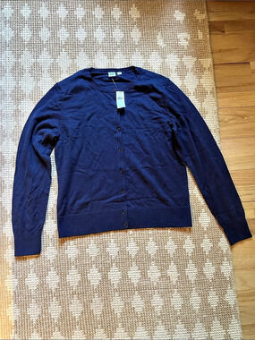 Gap Crewneck Cardigan Cotton Blue Large NWT